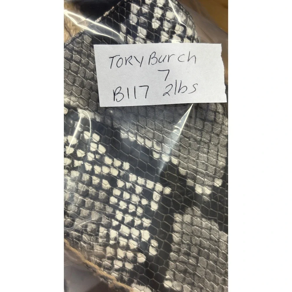 Tory Burch Mules Espadrille Python Embossed Leather Tricolor‎ Women 7 Black Gray
